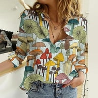 Hesxuno majice s dugim rukavima za žene Ljeto Trendi crtani gljive ispisane bluze labavi prekidač za