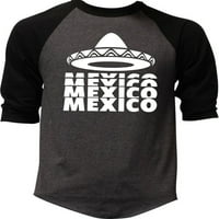 Muški Meksiko Meksiko šešir V crna crna raglan bejzbol majica Mala