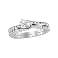 Jewels 14kt Bijelo zlato Žene Okrugli dijamant 2-kamena srca Zajedno svadbeni vjenčani zaručnički prsten