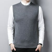 Muški tanak fit džemper prsluk pleteni rezervoar gornji pulover bez rukava, pulo boja, gornja boja sive