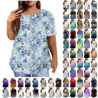 Huachen Womens Ljeto Vintage cvjetni ispis Pleted kratkih rukava Ležerna majica Top Plus size Pulover Basic Top