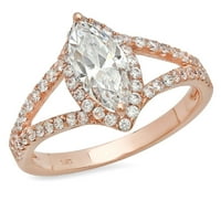 1. CT sjajan markiza Cleani simulirani dijamant 18k Rose Gold Halo Pasijans sa Accentima prsten sz 4