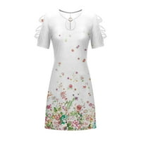 FINELYLOVE haljina bez kaiševa casual maxi haljina a-line dugi kratki rukav cvjetni bijeli m
