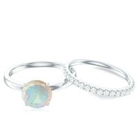 Solitaire Etiopski Opal za mladenkin prsten sa dijamantskim poboljšanjem, srebrnom srebrnom, SAD 6,00
