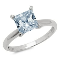 2. CT briljantne princeze simulirani plavi safir 14k bijeli zlatni solitaire prsten sz 6.5