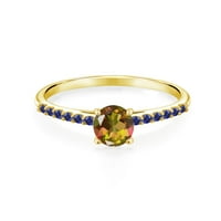 Gem Stone King 1. CT ovalni mango Mystic Topaz Blue Created Sapphire 10K žuti zlatni prsten
