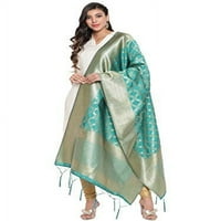 Dekorativni ženski banarasi svile jacquard woven dupatta prekrasan tiskani dizajner Chunni boja: - tirkizni