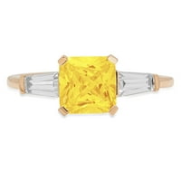 1. CT Sjajni kvadratni smaragdni rez simulirani žuti dijamant 14k žuti zlato Trobotan prsten sz 11
