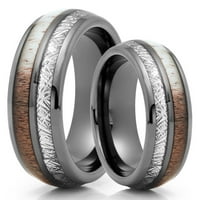 Njegov i njen Gunmetal Tungsten prsten - DEER ANTLER Vjenčani opseg - meteoritni prsten
