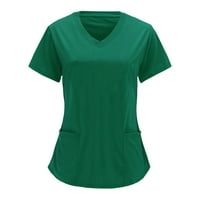 Bluze za žene ispisane džepove Bluze za žene V izrez kratki rukav zeleni ženski vrhovi