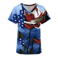 Suncoda 4. srpnja Košulje Žene pilinge za žene V-izrez Top Radna uniforma Kratki rukav V izrez Bluze