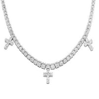 Bijeli zlatni dijamant baguette tenis križa šarm ogrlica 16ct 20