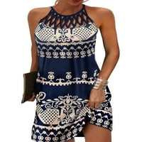 Avamo dame Mini haljina Crew Crt Summer Beach Sundress Kratke haljine Žene udobne blagdane tamno plave