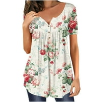 Ženski Ljeto plus veličine Tunic vrhovi kratkih rukava Casual cvjetna Henley majice