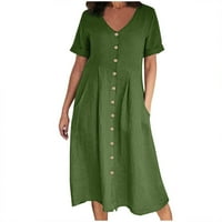 Plus veličina haljina modna žena ljetna casual v-izrez čvrsta kratkog rukava džep pamuk pamučni posteljina