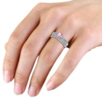 Pink turmalin i dijamantni zaručnički prsten i venčani set 1. CT TW u 14k bijelo zlato .Size 6.5