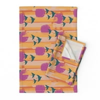 Štampani ručnik za čaj, platno pamučno platno - magenta vruće ružičaste narančaste žute plave žive ptice