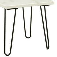 Mramorni gornji krajnji stol sa metalnim nogama stila u obliku kose, bijele i crne boje