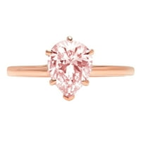 1. CT sjajan kruški rez simulirani ružičasti dijamant 14k Rose Gold Solitaire prsten sz 6.75