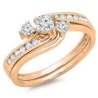 0. Carat 18k Rose Gold Okrugli Diamond Dame Dame Bridal Swirl zaručnički prsten sa odgovarajućim opsegom