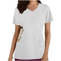 Bijela bluza za žensku modnu ženu Ispis V - vrat kratkih rukava majica Štamparija labava bluza na vrhu