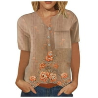 Hanaswomen's down majica Retro cvjetni ispis s jednim kratkim rukavima s kratkim rukavima s džepovima
