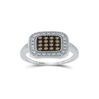 Sterling srebrna ženska okrugla smeđa dijamantski kvadratni prsten CTTW