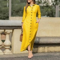 Žuta ženska modna ležerna temperatura labava val tacka otisnuta dugačka haljina na majici duga haljina