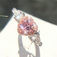Prsten za žene ružičaste breskve kandže za srce postavljeno cirkon novitet vodeni dijamantni prsten