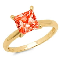 CT Sjajno princeze simulirani crveni dijamant 14k žuti zlatni solitaire prsten sz 10.5