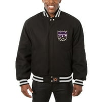 Muški JH dizajn Crni sacramento Kings Big & Vill Sva vuna jakna sa kožnim logotipom