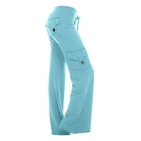 Teretne pantalone za žene Capri Žene vježbanje tajice Stretch tipka za struk Pocket Yoga teretana Loose