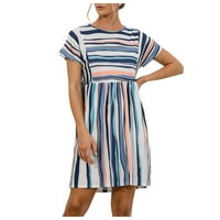 Ljetne haljine sa rukavima O-izrez Dugme Striped Mini ljetne haljine Maxi