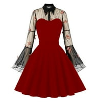 Bezolor Womens 1950-ih Vintage haljina mrežaste vezenje dugih rukava koktel haljina Flare A-line Tea