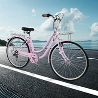 Ubesgoo Commuter Bicikl, sa Shimano 7-brzinom, košare, za slobodno vrijeme izletišta i kupovina, ružičasta