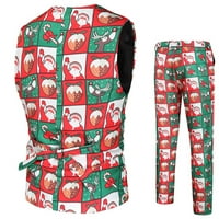 Duks Muški modni povremeni božićni ispisani odijelo Vest pantalone set dva