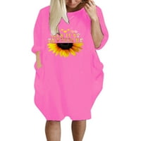 Ženski preko veličine Suncokret za dugi rukav Ispis midi majica haljina dame Ljetna haljina duge pidžame