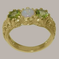 Britanska napravljena 10k žuti zlatni prirodni prsten i peridot Ženski rub - Veličina Opcije - Veličina