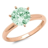 CT sjajan okrugli rez simulirani zeleni dijamant 14k Rose Gold Solitaire prsten SZ 4.75
