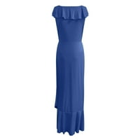 Ljetne haljine za žene V-izrez Slatka asimetrična tiskana maxi haljina s kratkim rukavima plava xxl