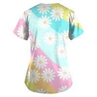 Umitay ženska modna cvjetna print TOP V-izrez Radna odjeća s kratkim rukavima s džepovima tiskani vrhovi