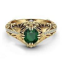 Ženski zlatni prirodni dijamantski zeleni smaragdni prsten od 14k zlata