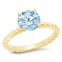 2ct okrugli rez - pasijans - simulirani plavi dijamant - 14k žuto zlato - zaručnički prsten