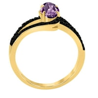 Aonejewelry 1. ct. Amethyst Black Diamond Ring Crafted u 10k ruži, bijelo i žuto zlato