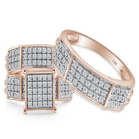 Bijeli prirodni dijamantni angažman i vjenčani trija za mladenke u 10k ružičastog zlata, veličina prstena