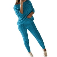Rollbacks Žene čvrste boje od ramena dugih rukava kabela pletene tople dvostruke dvostruke pantalone džemper sa svijetlim plavim xl