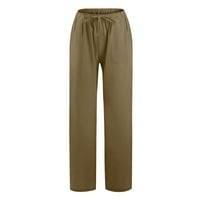 Plus veličine hlače za ženske ležerne pantalone Čvrsta vučna struka dugačke hlače sa džepom smeđim 14