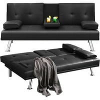 Mieres Modern Fau Kožna kauč, Futon Sofa kreveta Kauč za prekretnicu salon Futon kauč sa držačima za