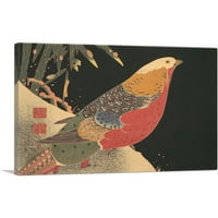 Zlatni fazan u snegu platno Art Print Jakuchu Ito - Veličina: 18 12