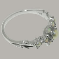 British napravio 9k bijeli zlatni kulturni Pearl & Opal Womens Obećani prsten - Opcije veličine - veličina